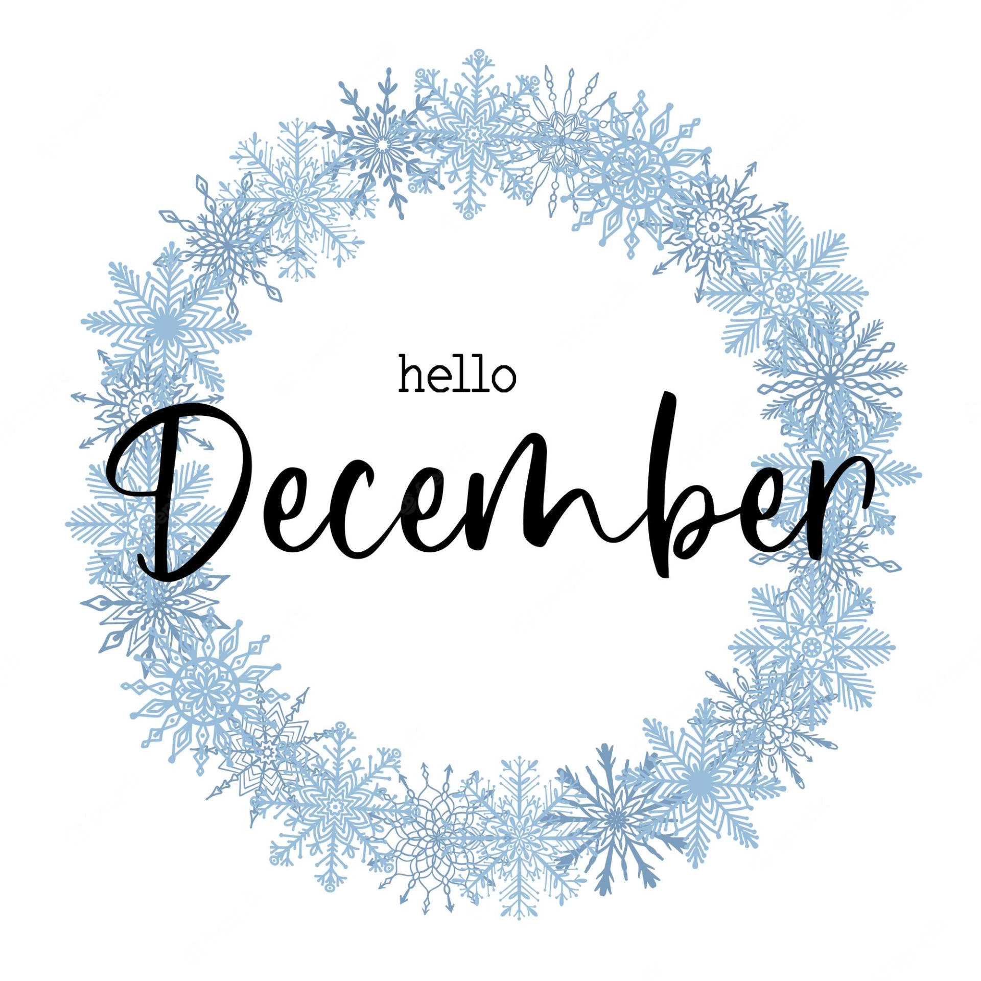 藍色雪花花環配上 hello December 文字