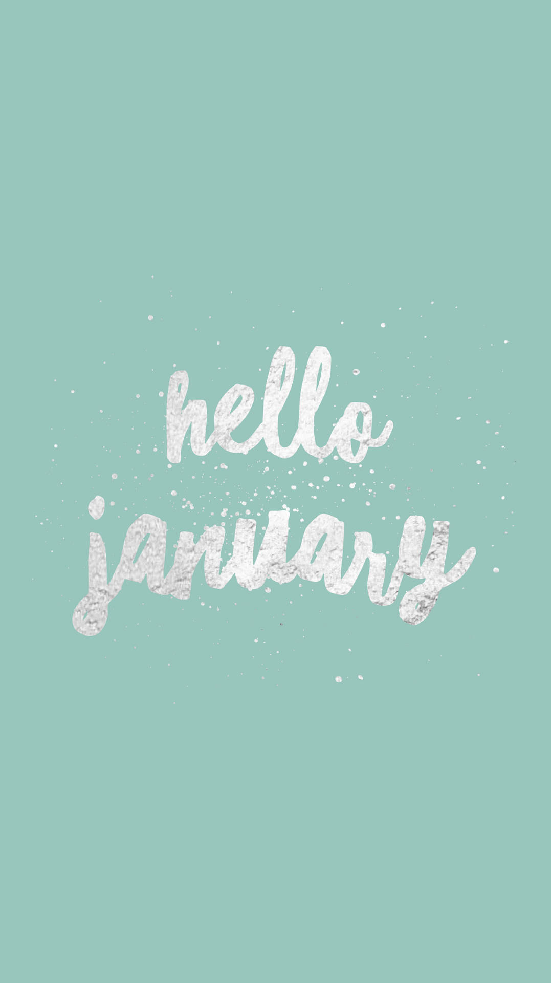 薄荷綠色背景上帶有閃光的白色閃亮草書「Hello January」文字。