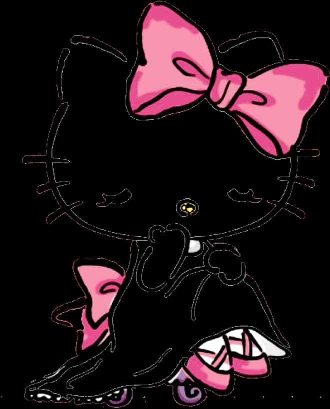 Hello Kitty黑色剪影配粉紅蝴蝶結 壁紙