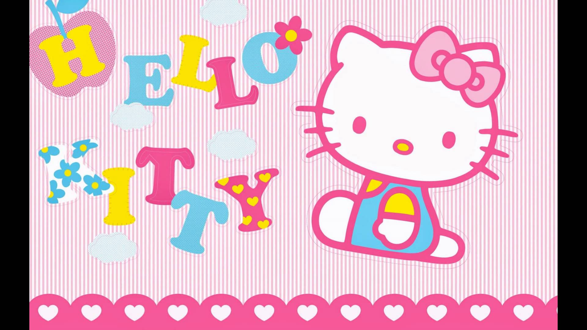 Hello Kitty搭配條紋背景的獨特信件設計壁紙。