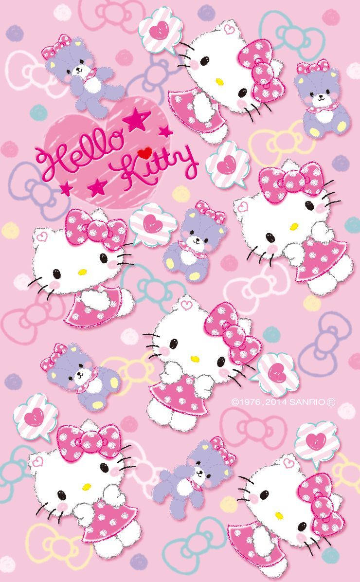 Hello Kitty與小熊以彩色鉛筆繪製的壁紙。