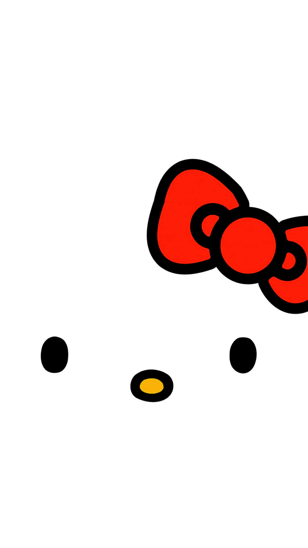  壁紙 — Hello Kitty 臉部的極簡插圖，帶有紅色蝴蝶結和黃色鼻子，背景為白色。