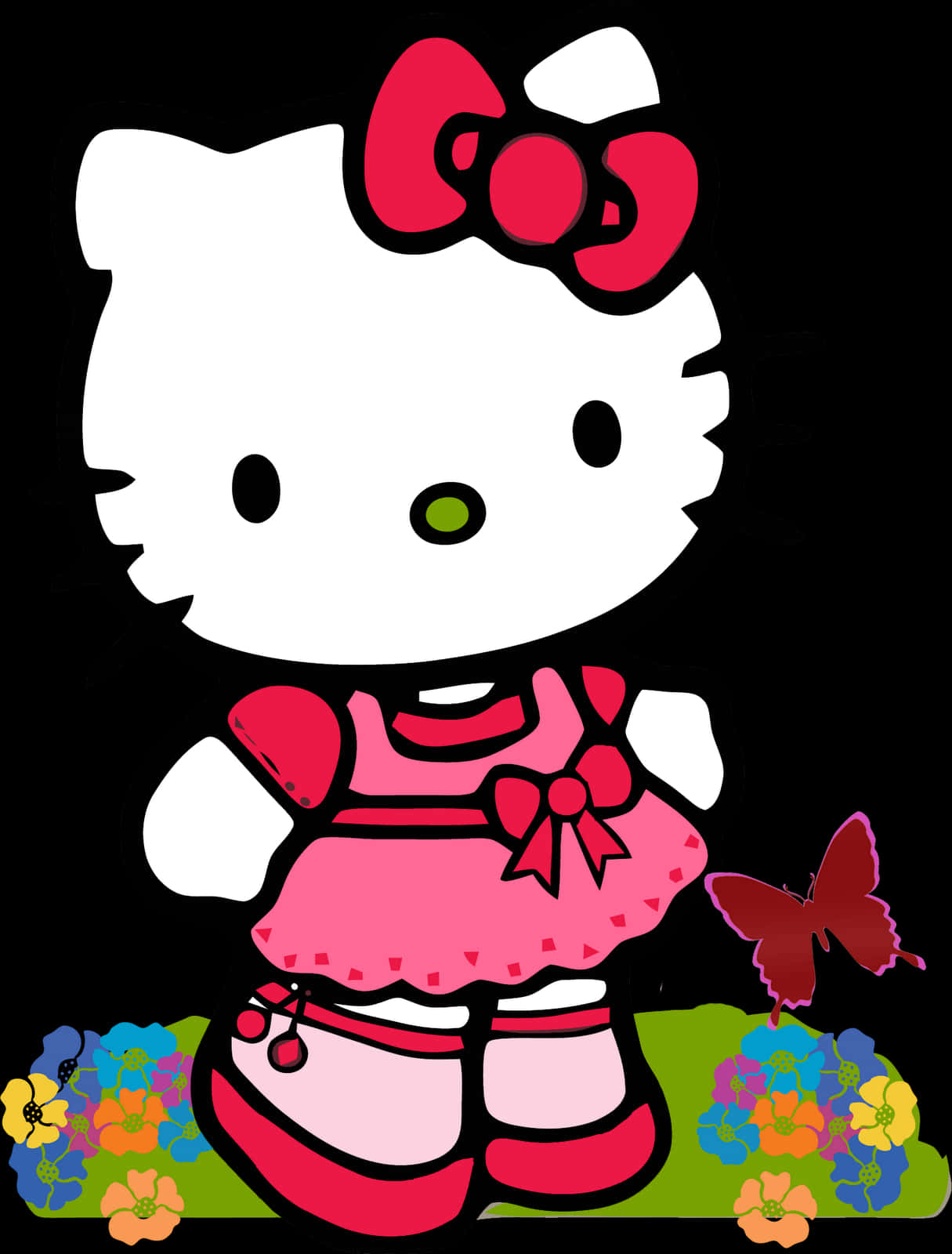 Hello Kitty粉紅禮服蝴蝶 壁紙