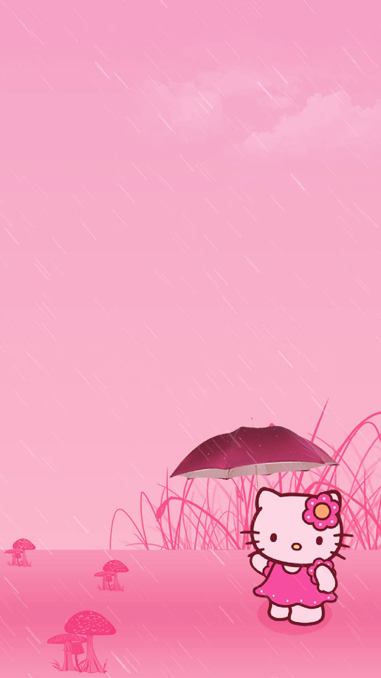 Hello Kitty持粉紅雨傘壁紙