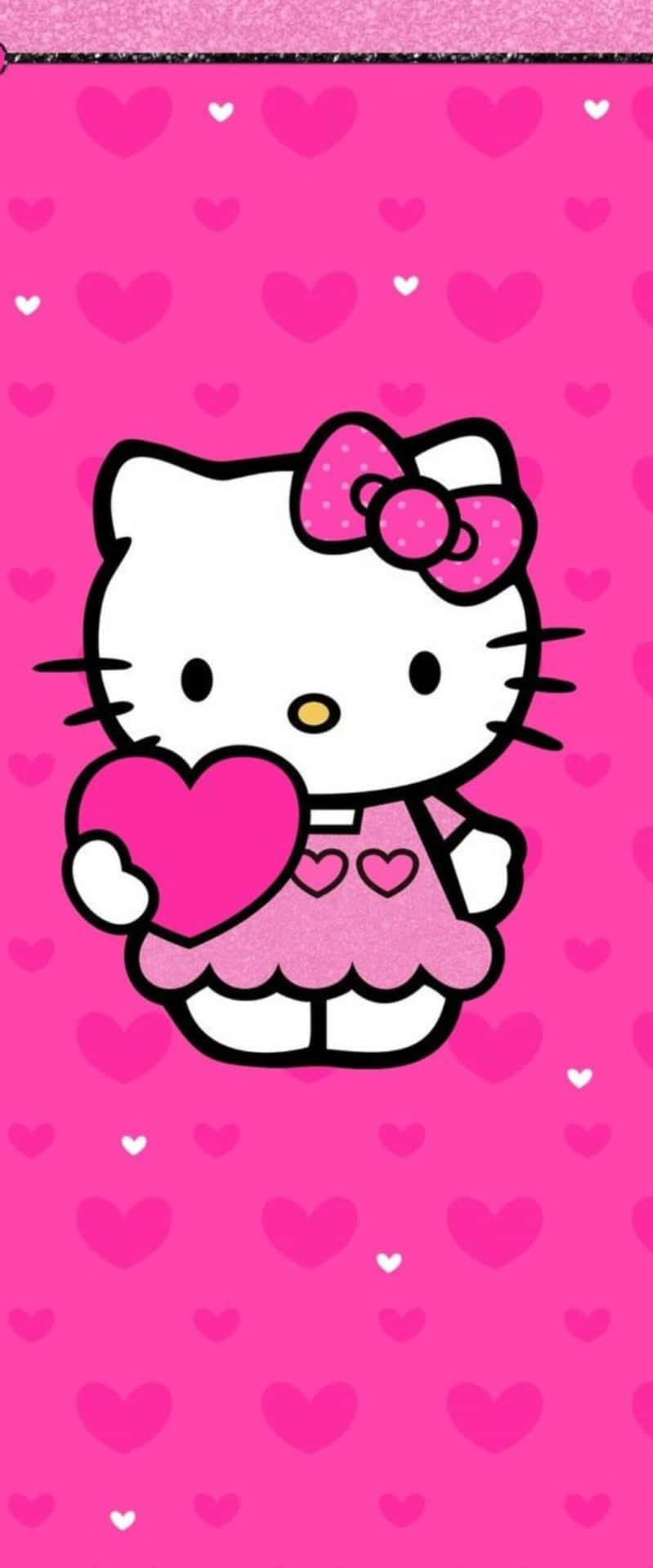 Hello Kitty 在粉紅色心形背景上手持粉紅色心形。 — 粉紅色心形動圖 壁紙