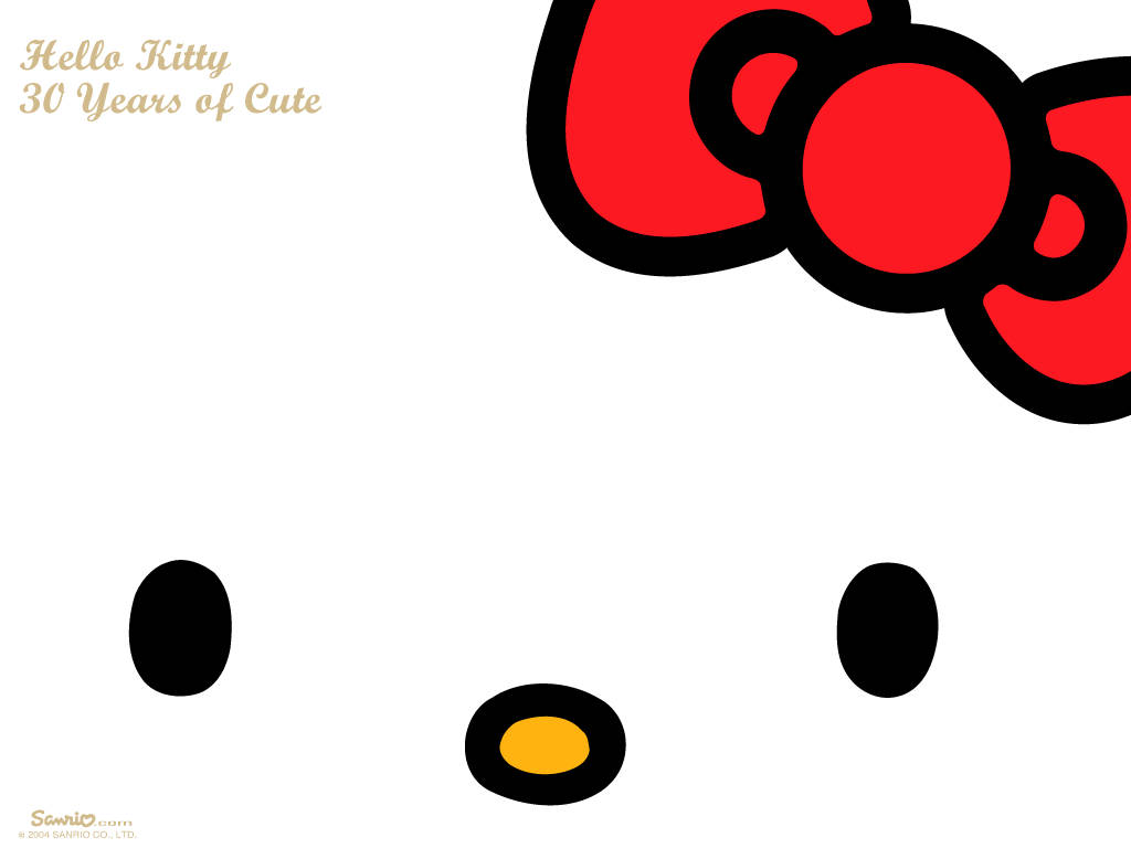 Hello Kitty 可愛桌面壁紙 壁紙 — Hello Kitty 標誌性的紅色蝴蝶結和簡單的臉蛋從右上角探出，背景是潔淨的白色。