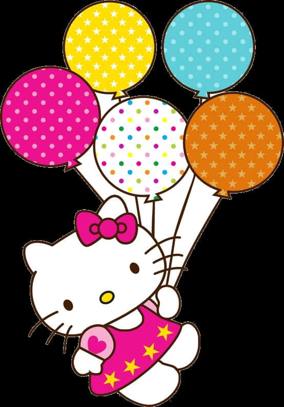 Hello Kitty 手持彩色圖案氣球 — 生日快樂 壁紙