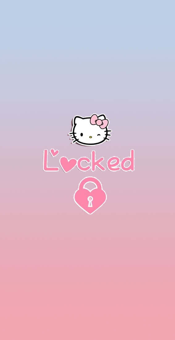 Kawaii Hello Kitty 桌布 壁紙 — Hello Kitty 標誌配粉紅色心形鎖，柔和粉彩漸變背景。