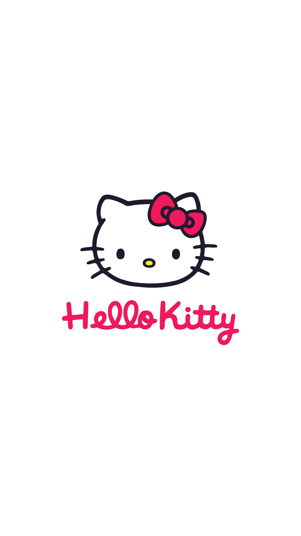 Cute White 桌布 壁紙 — Hello Kitty 的極簡插圖，帶有紅色蝴蝶結和粉紅色名字，背景為純白色。