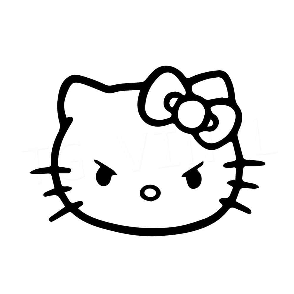 Kawaii Hello Kitty 桌布 壁紙 — Hello Kitty 的極簡黑色輪廓，表情不悅，頭上戴著蝴蝶結。