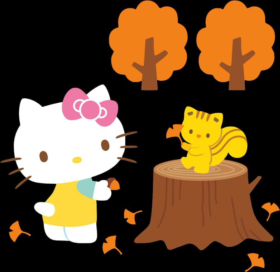 Hello Kitty 與朋友秋日場景 壁紙