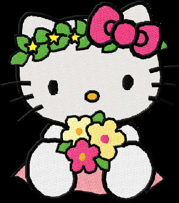 Hello Kitty 花卉刺繡圖案 壁紙