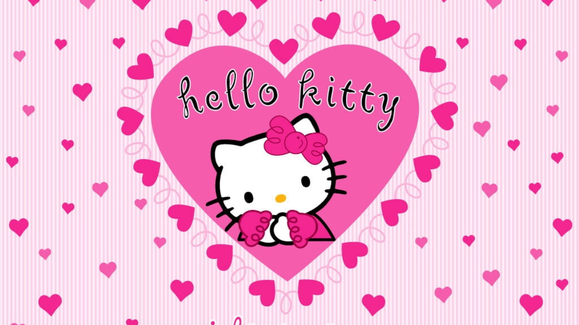 Hello Kitty 在心形內手持心形，周圍有心形。