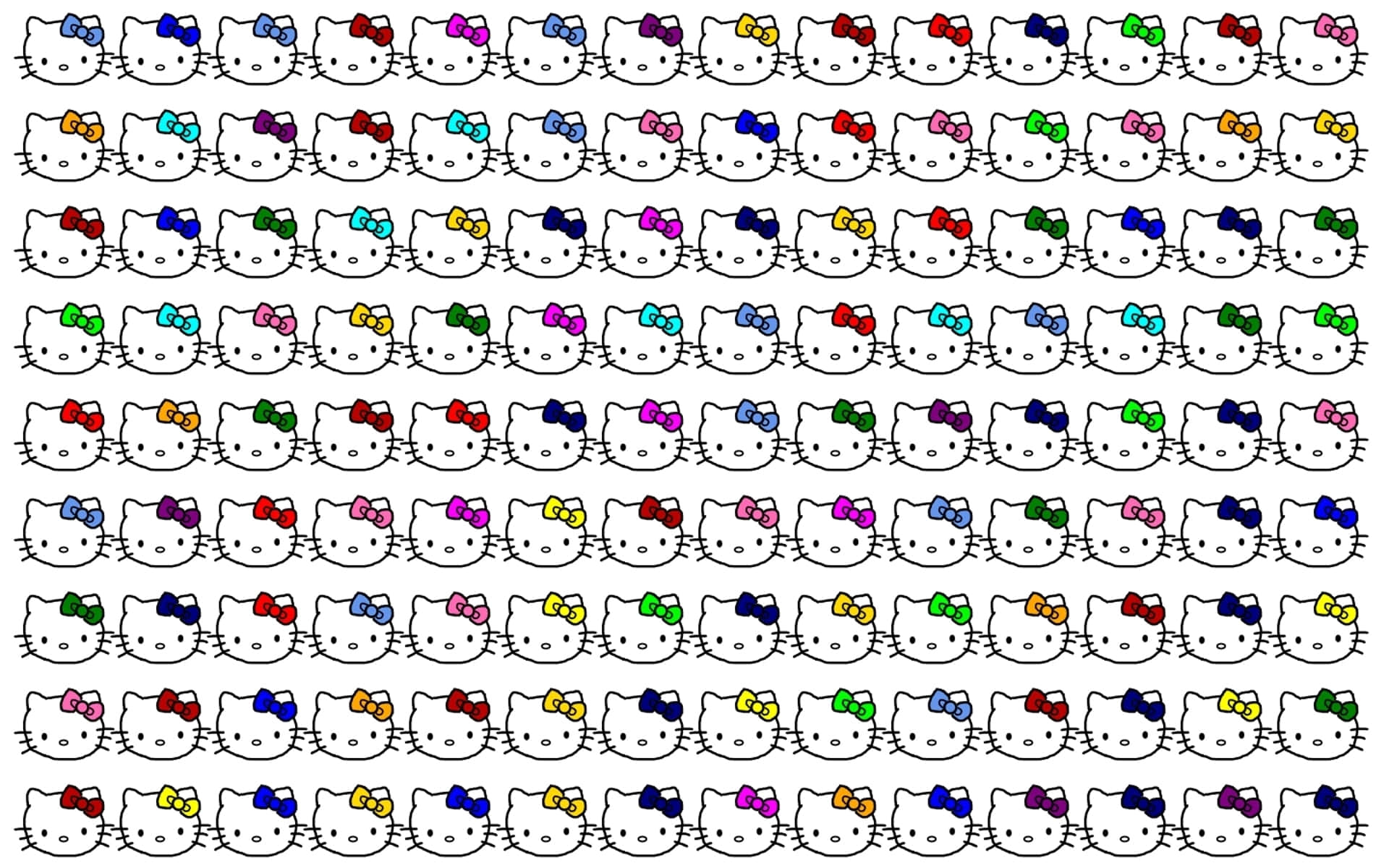 Hello Kitty面孔以重複網格圖案排列，配有彩色蝴蝶結。