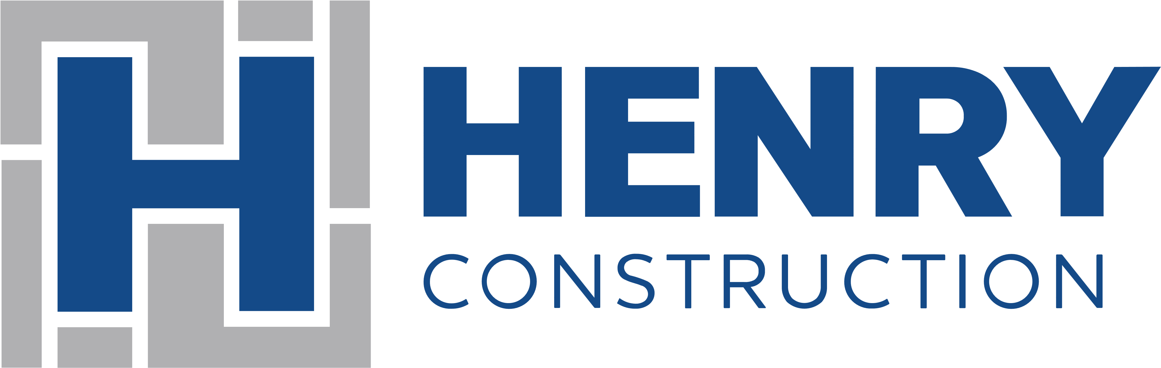 Henry Construction Logo 壁紙 — Henry Construction 的醒目藍灰標誌，以黑色背景襯托出風格化的 H。