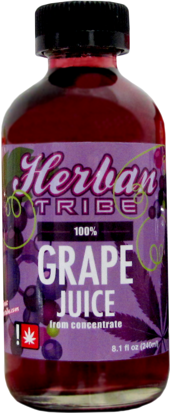 Herban Tribe葡萄汁瓶 壁紙 — 一瓶紫色葡萄汁，標籤上有大麻葉標誌。
