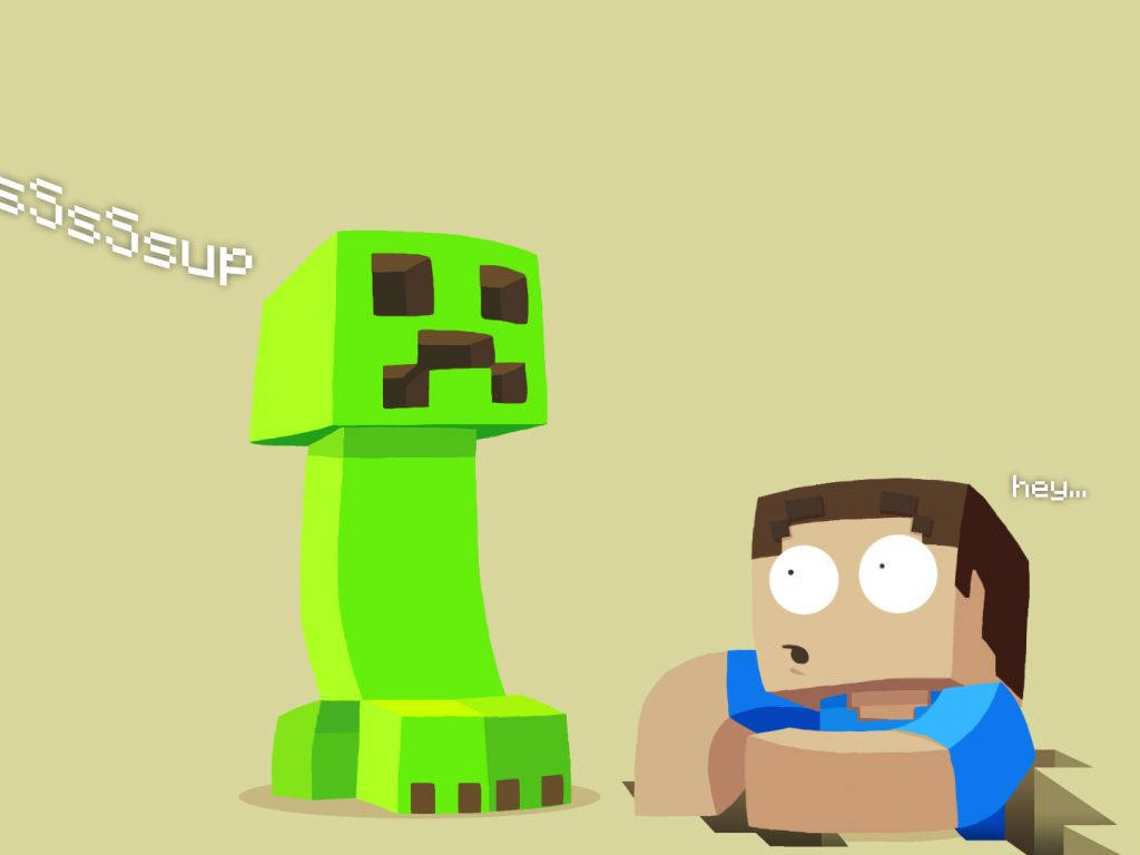 Minecraft爬行者和Steve以像素風格互相問候。
