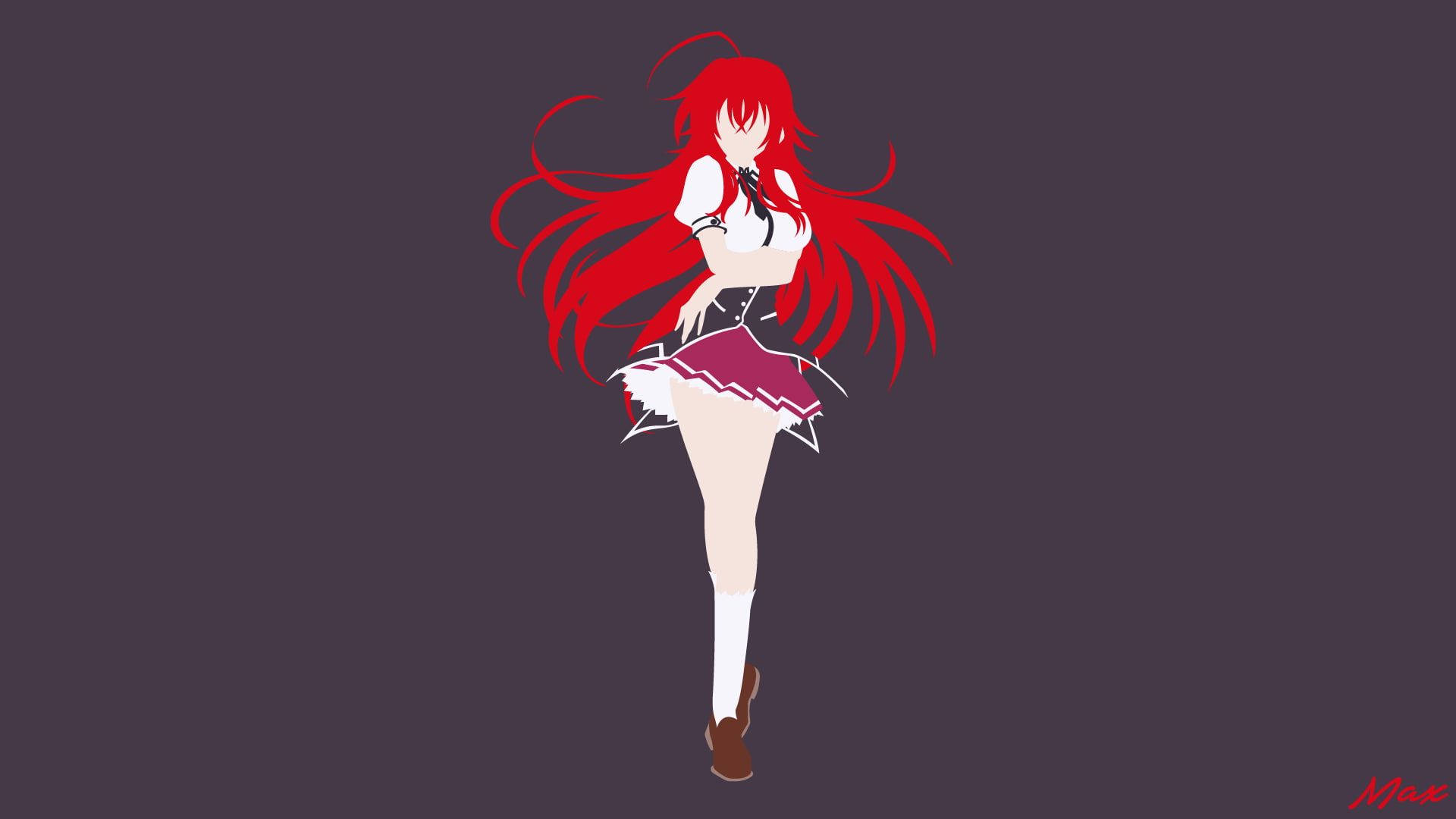 動漫女孩，紅色長髮，身穿校服，深灰色背景