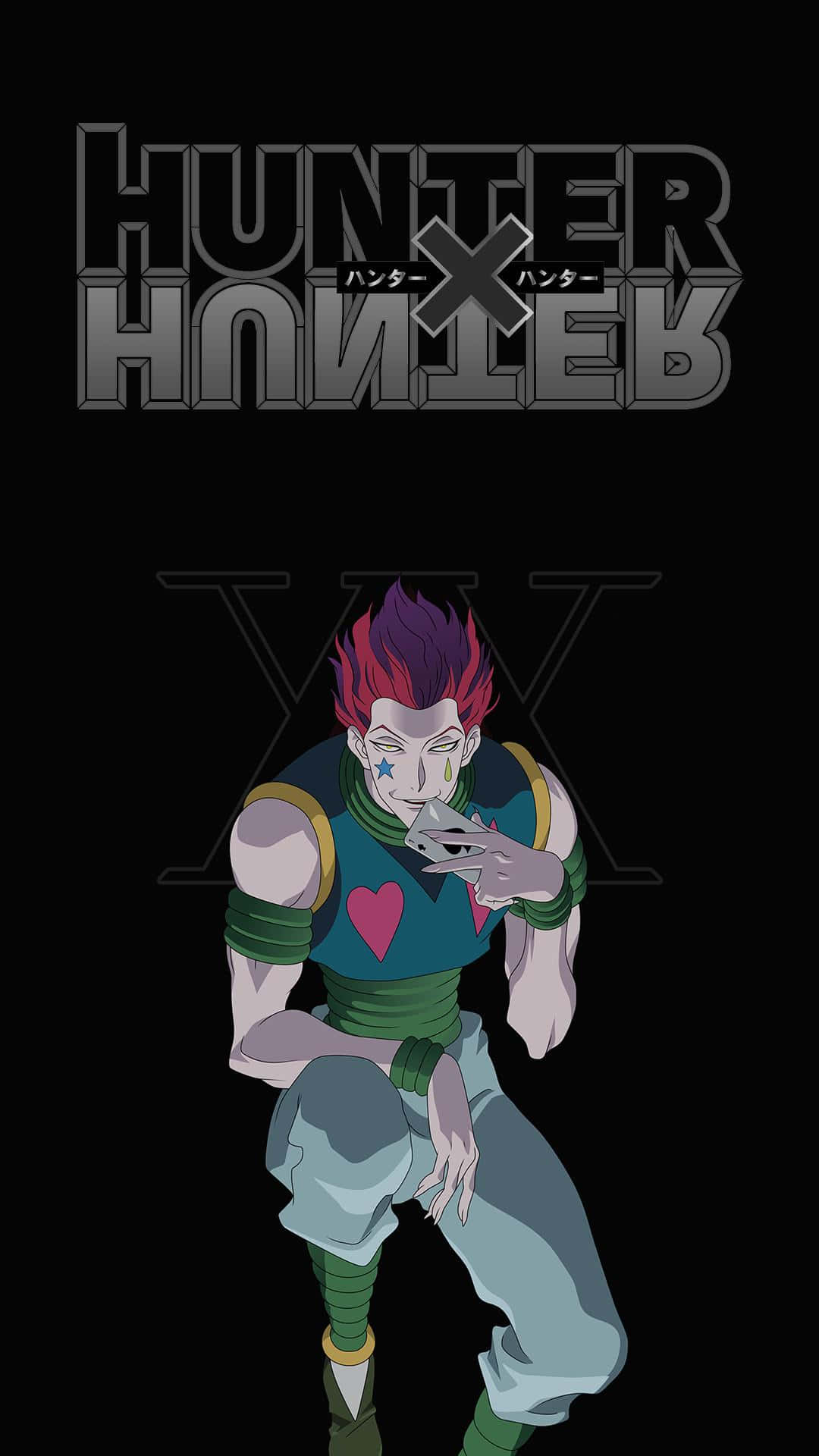 來自 Hunter x Hunter 的動漫角色，擁有紅色和紫色頭髮及心形標誌。