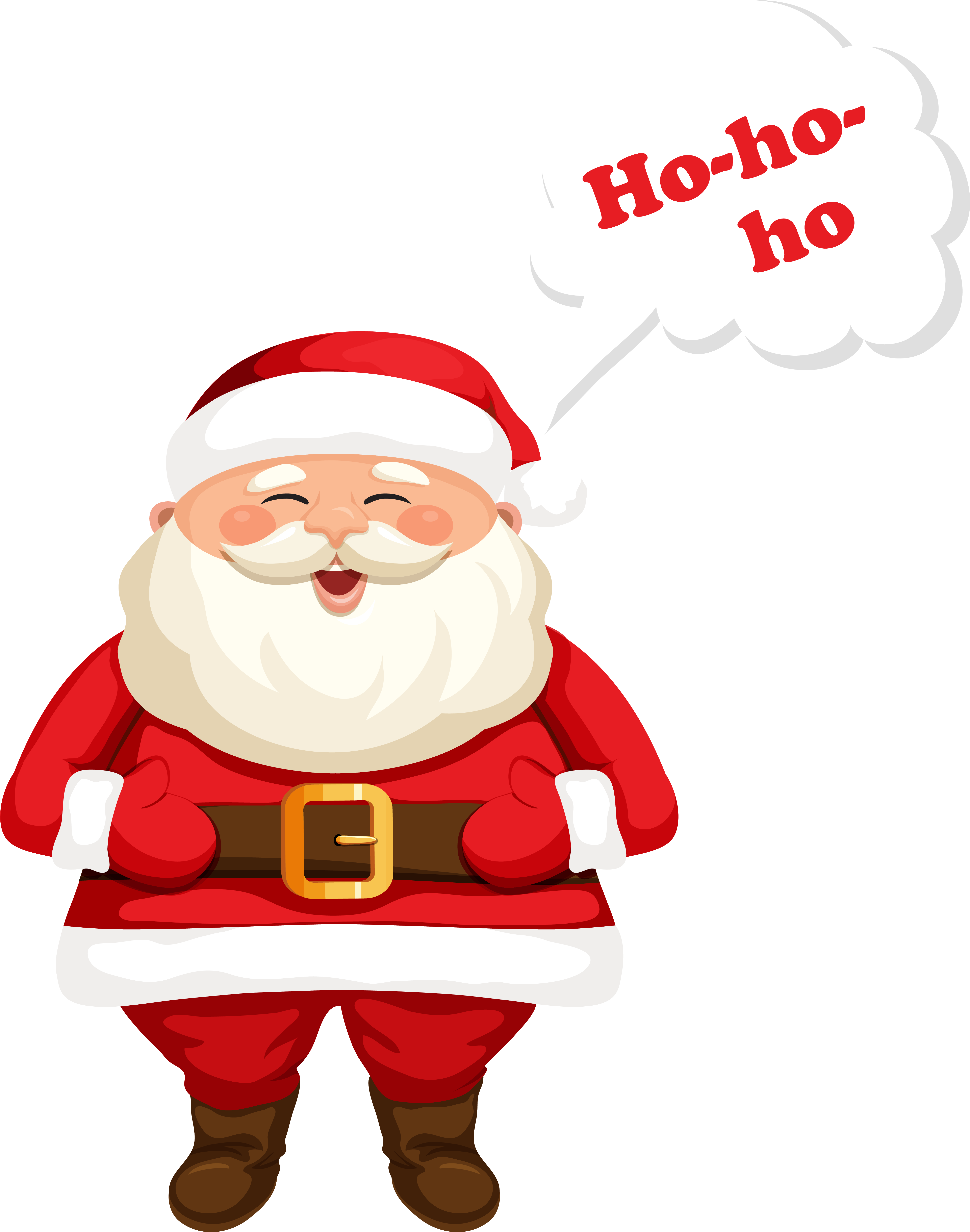 開心聖誕老人「Ho Ho Ho」 壁紙 — 一個穿著紅色西裝的快樂卡通聖誕老人，在黑色背景前笑著，並有一個對話框寫著ho ho ho。