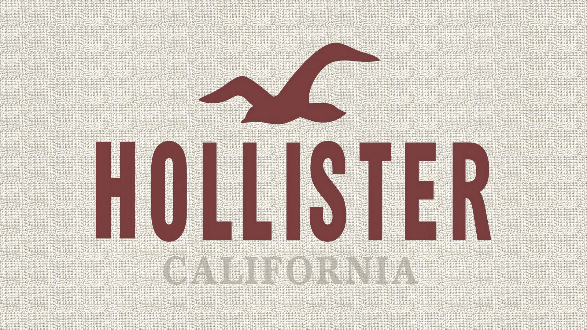 Hollister經典紋理海報 壁紙 — Hollister California 標誌，在紋理米色背景上，粗體文字上方有一隻酒紅色海鷗。