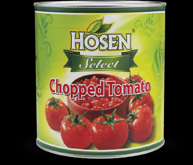 Hosen Select切碎番茄罐頭 壁紙 — 一罐充滿活力的綠色Hosen Select切碎番茄，特色是光澤的紅色番茄和一碗切碎番茄，背景為明亮的漸變色。
