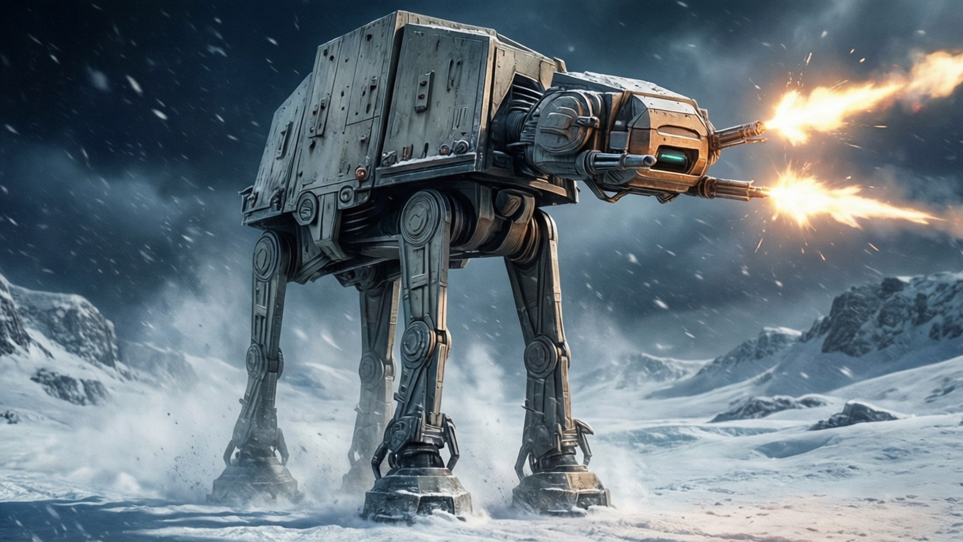 AT-AT步行者在雪山中發射爆能槍