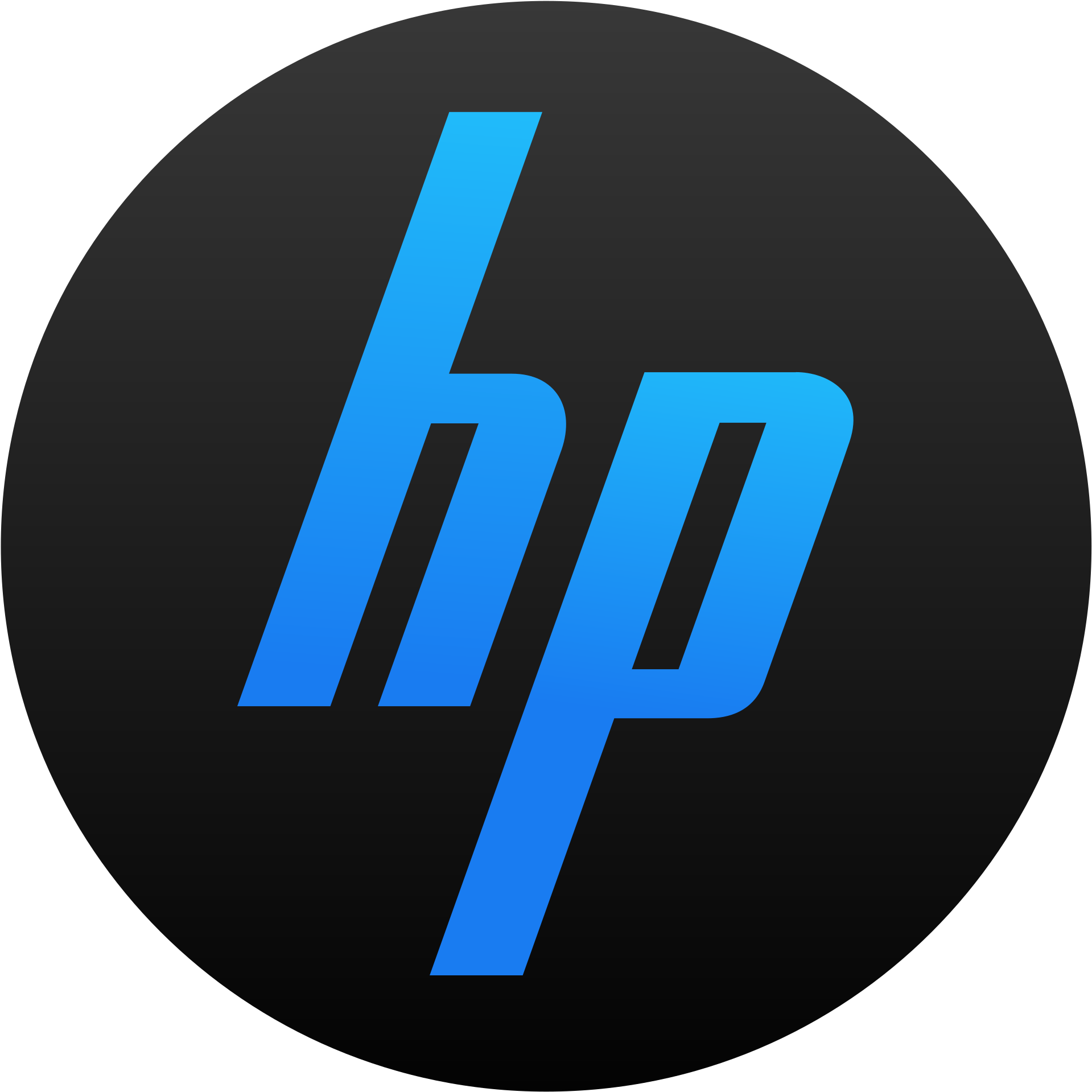HP 標誌藍色背景黑色圓形 壁紙 — 一個時尚的藍色HP標誌，居中放置在深色圓形漸變背景上。