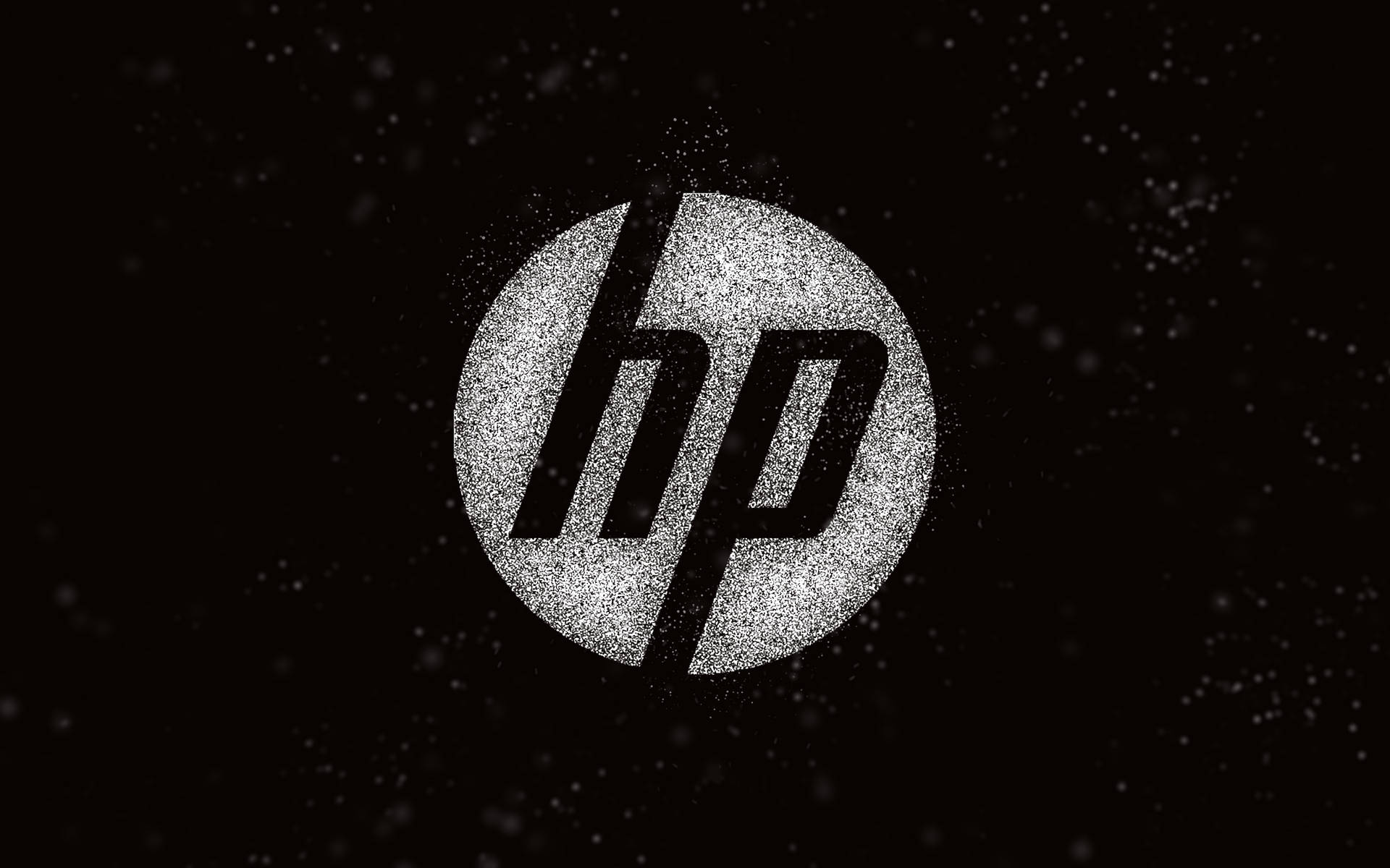 深色背景上帶有漂浮粒子的閃亮質感HP標誌。