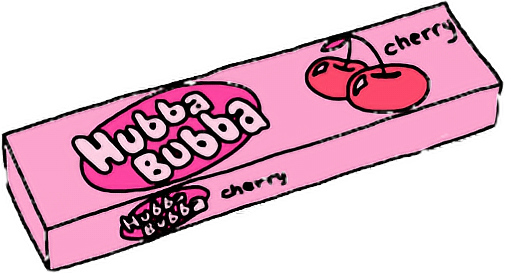 Hubba Bubba 標誌性櫻桃口味口香糖包裝 壁紙 — 粉紅色卡通風格嘅Hubba Bubba櫻桃香口膠包裝紙，有粗體字同櫻桃插圖。