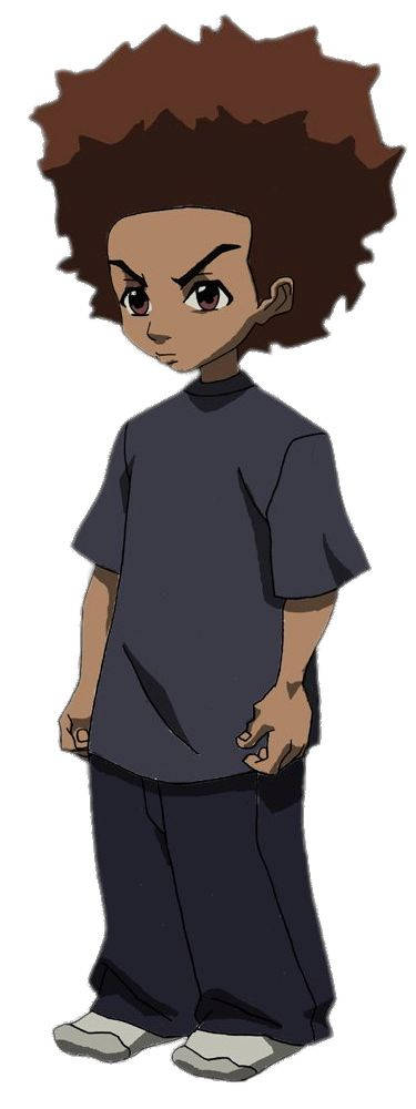 動畫角色男孩，爆炸頭髮型，穿著深色衣服站立