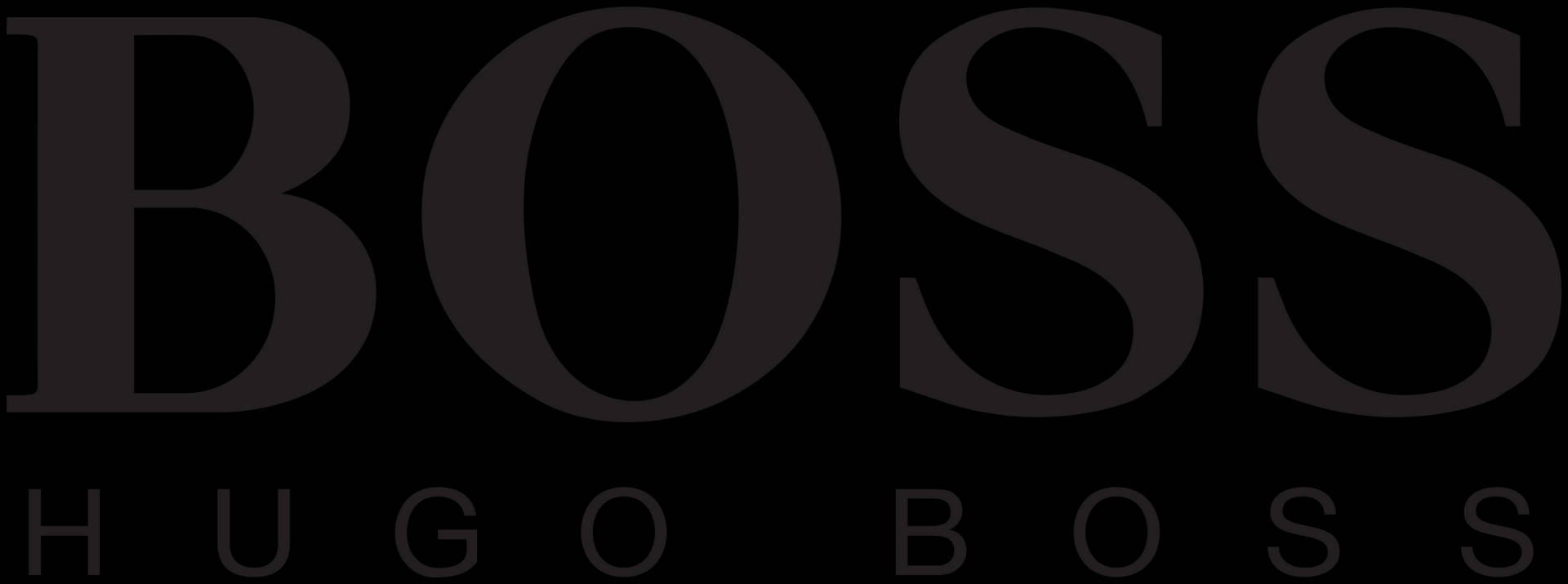 黑色背景上的深灰色 Hugo Boss 標誌