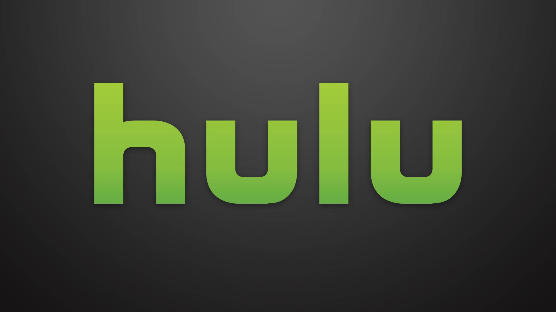 Hulu綠色磨砂背景 壁紙 — Hulu 標誌以漸變綠色字體居中顯示在深灰色背景上，帶有柔和燈光。