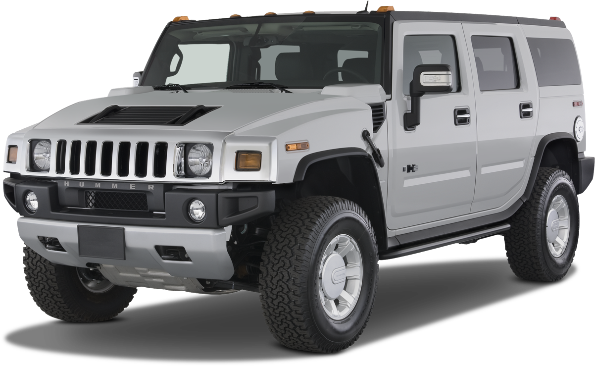 白色Hummer H2 SUV 壁紙 — 一輛銀色悍馬H2 SUV，配備堅固輪胎和黑色飾條，孤立在純白色背景前。