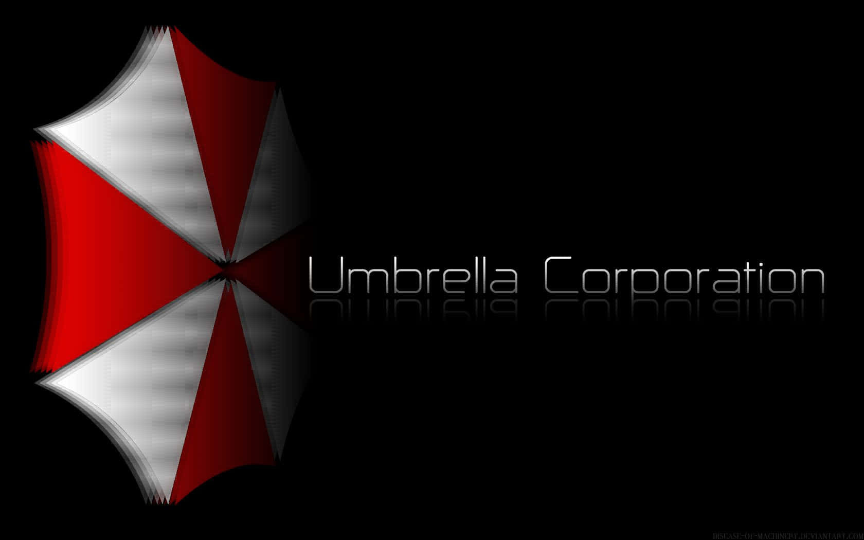  壁紙 — 一個紅白相間的雨傘標誌在黑色背景上發光，下方有 'Umbrella Corporation' 文字。