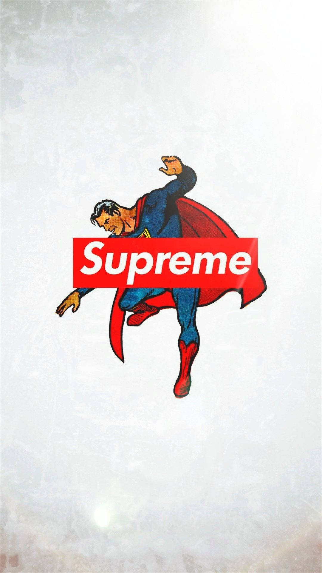 經典服裝的超人飛行，胸前有紅色Supreme標誌。