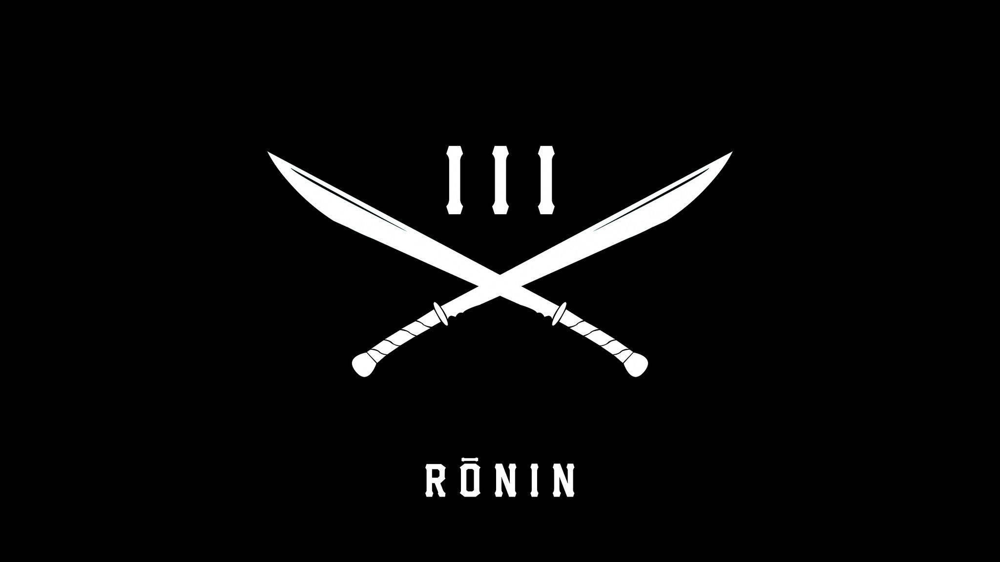 酷炫日式 Hypebeast 壁紙 — 兩把交叉的劍，上方有三條垂直條紋，下方有單詞 RONIN，背景為黑色。