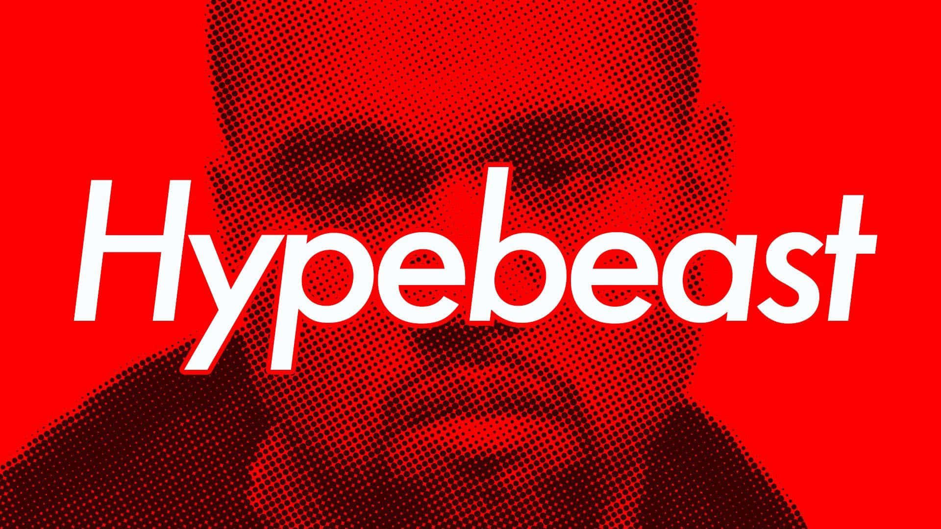 Hypebeast 街頭時尚光譜 壁紙 — 大膽的紅色半色調男子肖像，白色 'Hypebeast' 文字在鮮豔的紅色背景上。