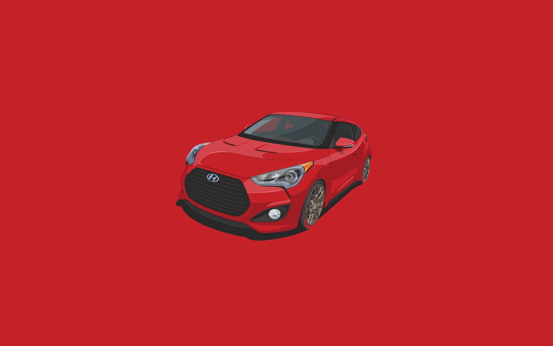 紅色現代Veloster跑車插圖，背景為紅色