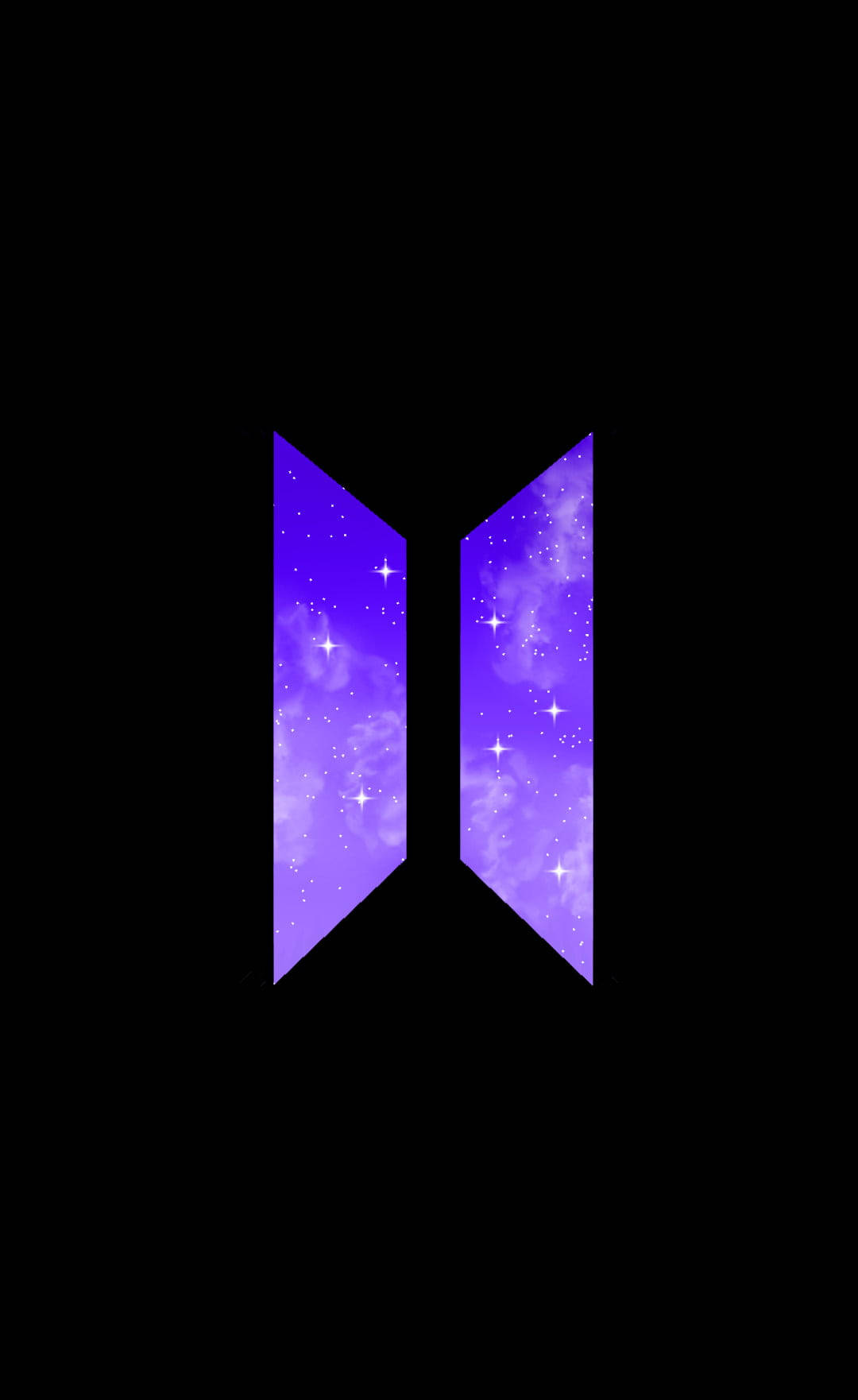 紫色BTS標誌，內部有星星和星雲，黑色背景