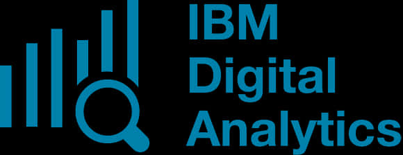 IBM 數位分析標誌 壁紙 — 黑色背景上的藍色 IBM Digital Analytics 標誌，帶有條形圖和放大鏡圖標。