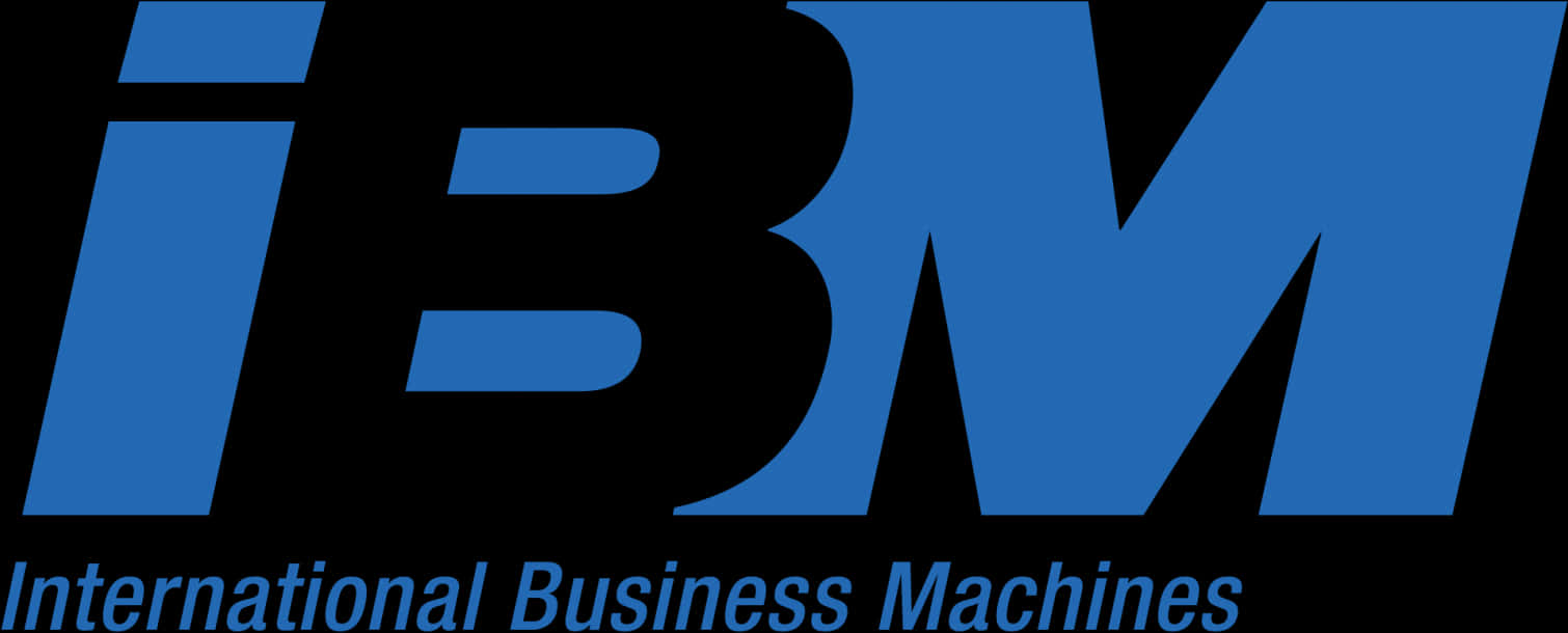 IBM標誌搭配公司全名 壁紙 — 黑色背景上帶有「International Business Machines」文字的醒目藍色IBM標誌。