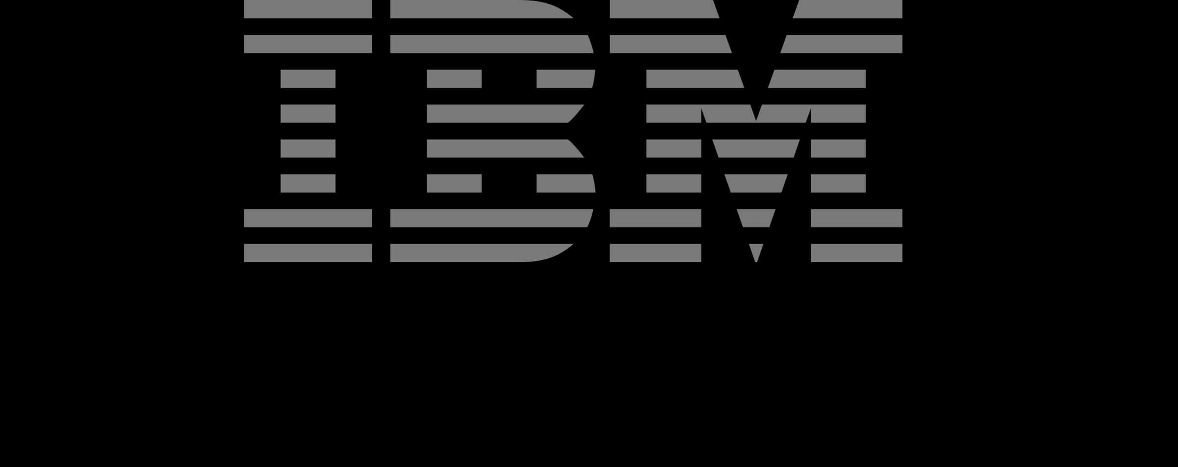 IBM條紋標誌設計 壁紙 — 標誌性的IBM標誌以灰色水平條紋居中顯示在純黑色背景上。