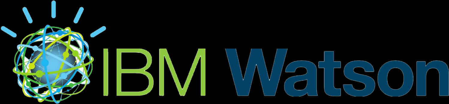 IBM Watson標誌 壁紙 — IBM Watson 標誌，藍綠色地球被軌道線和光線包圍，背景為黑色。