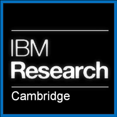 IBM 研究劍橋標誌 壁紙 — IBM Research Cambridge 標誌，白色文字在黑色背景上，並以藍色邊框框起。
