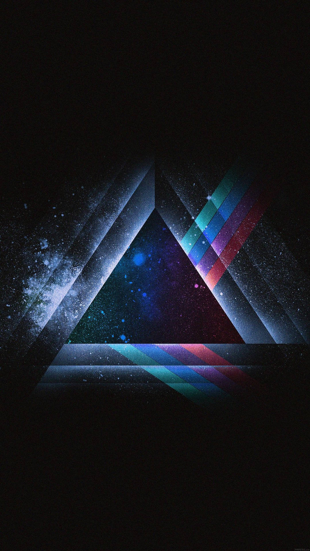 一個發光的三角形框架揭示了深空中的彩色星雲。