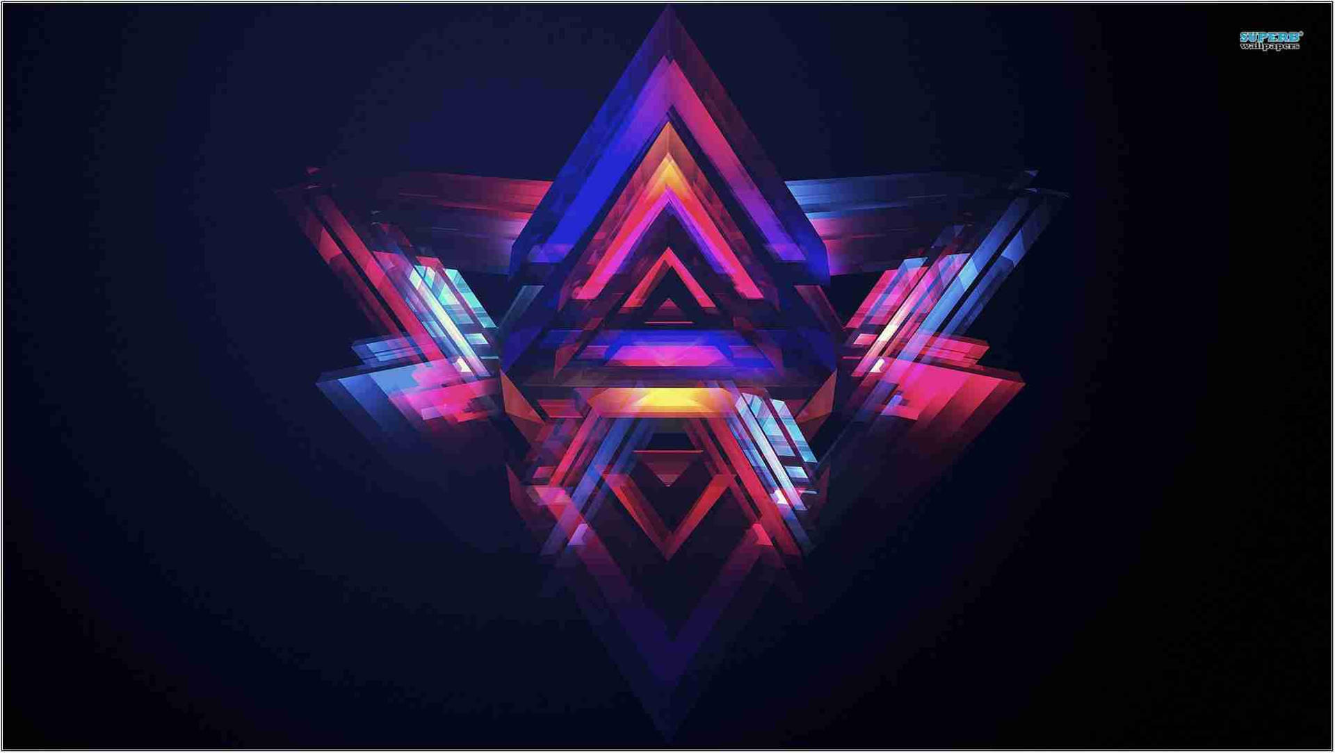 在深色背景上帶有發光三角形的充滿活力的霓虹幾何星爆