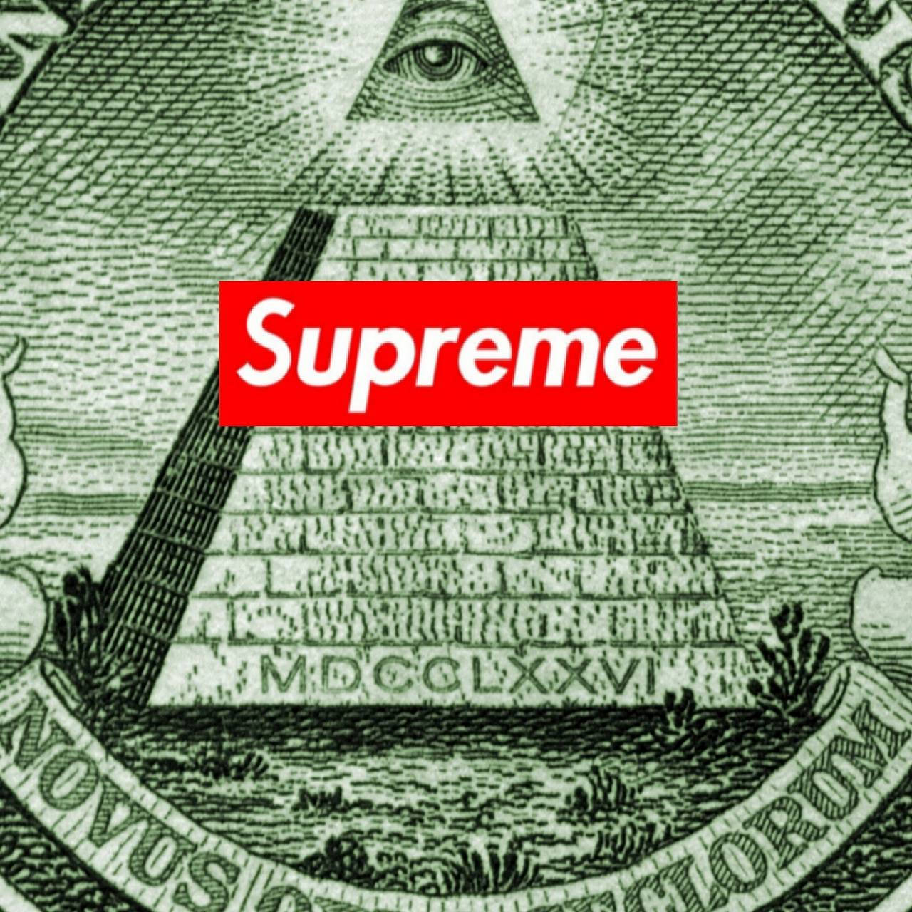 一美元紙幣上嘅上帝之眼上嘅Supreme標誌。