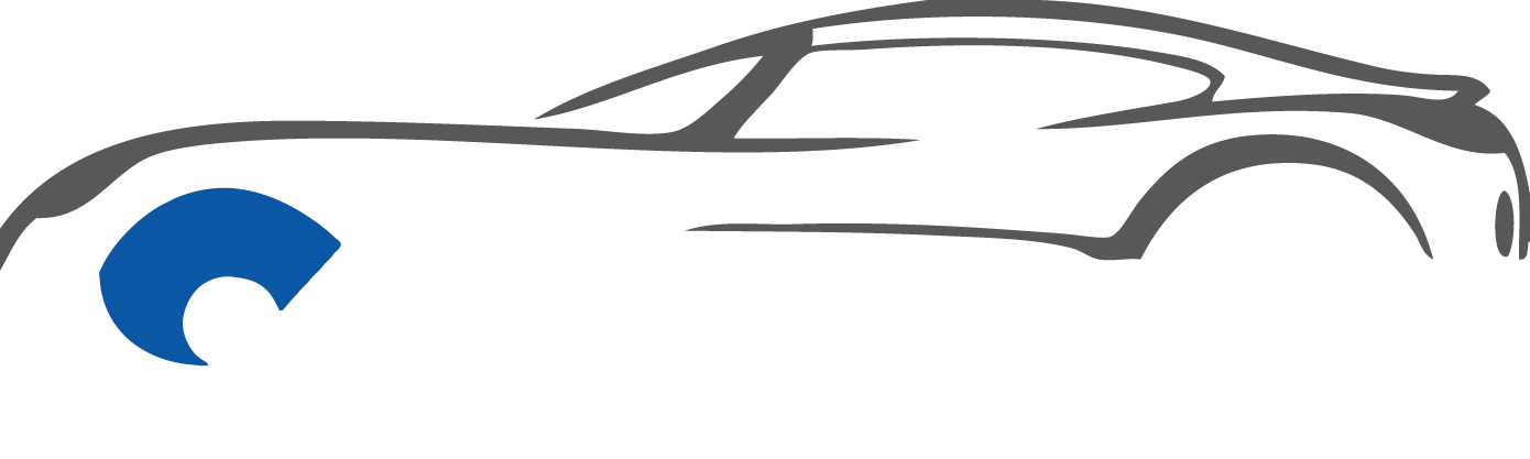 Infinite Auto標誌設計 壁紙 — 一幅流線型極簡主義的跑車線條畫，車頭帶有藍色波浪狀點綴。
