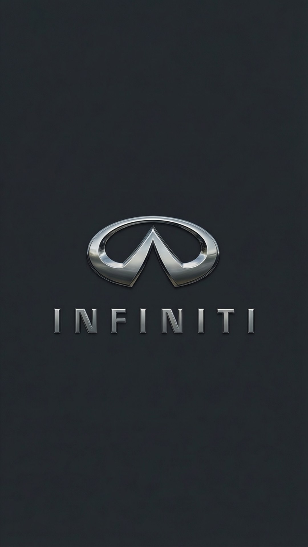 Infiniti Logo Typography 壁紙 — 一個時尚的銀色 Infiniti 標誌和文字徽章，居中在磨砂深灰色背景上。